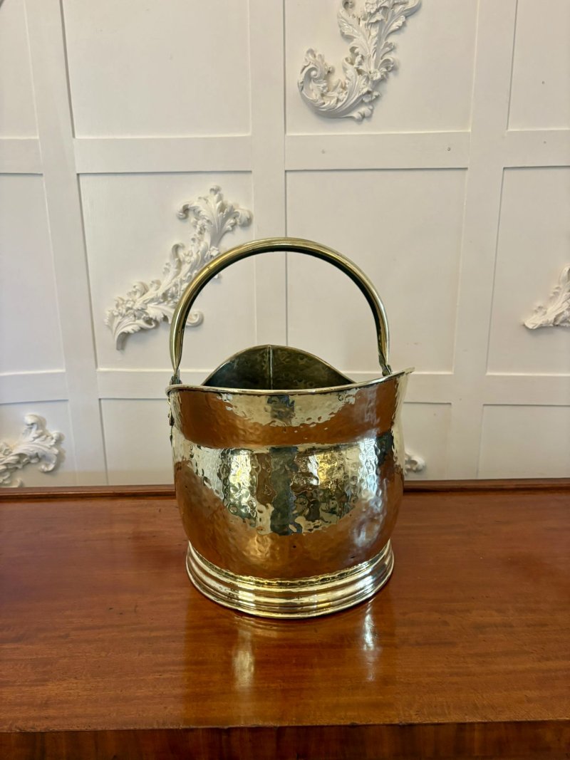 Antique Edwardian Quality Brass Helmet Shaped Coal Shuttle - Image 5